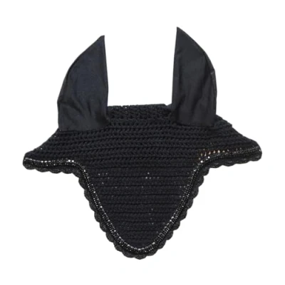 Image of Kentucky Horsewear Long Stone &amp; Pearl Fly Hood Black Cob Size Horse Riding Equestrian