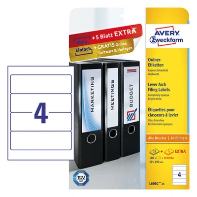 Image of Avery Zweckform Filing Labels Opaque Suitable for All A4 Printers White