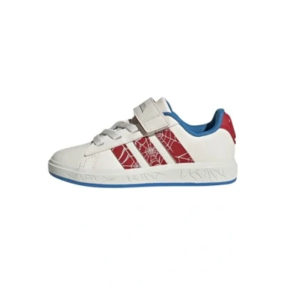 Image of adidas Sportswear Marvel Spiderman Grand Court Trainers for kids, Size: 12.5K, Cloud white pure ruby bright blue shoes