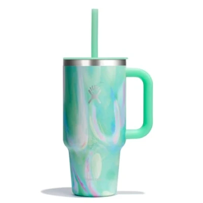 Image of HYDRO FLASK Travel Tumbler 946 ML (32 oz) With Closable Spill Proof Press In Lid Stainless Steel Double Wall Vacuum Insulated Jelly Green