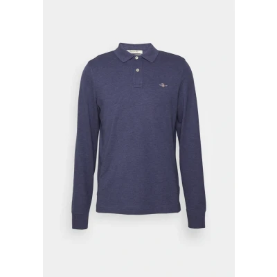 Image of GANT Men&#039;s Reg Shield Ls Pique Rugger Polo Shirt, Dark Denim Blue Melange, L