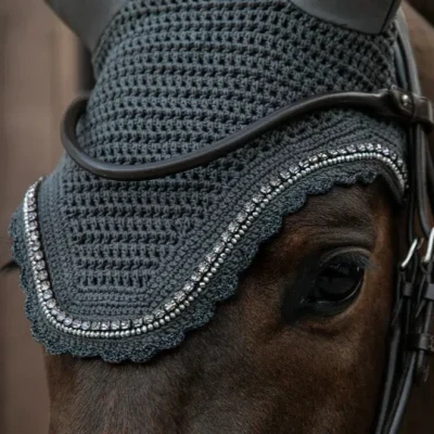 Image of Kentucky Horsewear Fly Veil Wellington Stone &amp; Pearl Soundless Grey Hoods Horse Equestrian