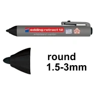 Image of edding 12 Retract whiteboard marker black 10 pens round nib 1.5 3 mm capless design for one handed use on whiteboards, flipcharts, magnetic boards, pinboards, memo boards