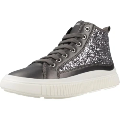Image of Geox Laquinny GIRL Hightop trainers for kids, Size: 2.5, Dark silver Imitation leather/ textile