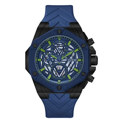 Image of Guess Men&#039;s 47mm Watch Black Strap Dial Case, Blue, one, GW0579G3 AMZUK