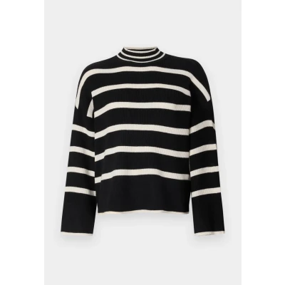 Image of ONLY Onlibi Higneck Jumper, Women&#039;s, Size: Small, Black stripes/whitecap gray melange