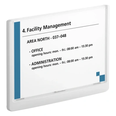Image of Durable Click Information Sign 210 x 148.5 mm White Door and Wall Includes Fittings Ideal for Offices, Hotels, Public Buildings, etc.