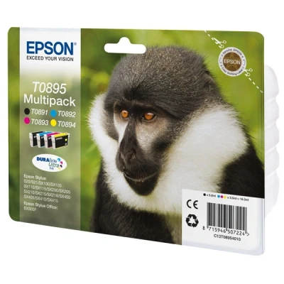 Image of Epson T0895 Original Ink Colour and Black Pack of 4 Stylus S20,S21,SX105,SX110,SX115,SX200,SX205,SX210, SX215,SX218,SX400,SX405,SX410,SX415