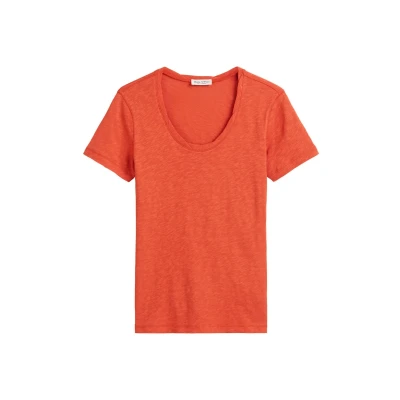 Image of Marc O&#039;Polo DEEP Round NECK Twisted Basic Tshirt, Women&#039;s, Size: XXS, Burnt red