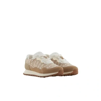 Image of Armani Exchange LACE UP Trainers, Women&#039;s, Size: 8, Wood grain/off white Imitation leather/ textile