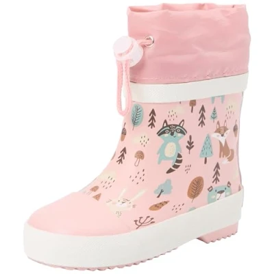 Image of Playshoes Wellington Boots Half Shaft Forest Lined Unisex Children&#039;s Boots, Pink Forest, 18 EU