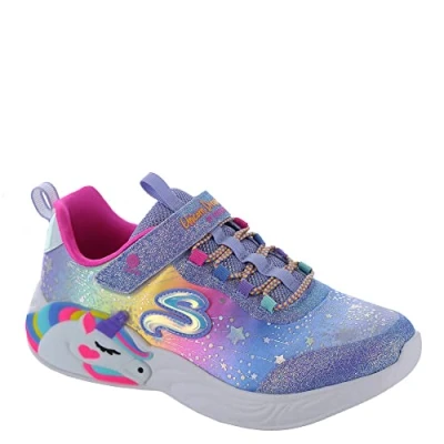 Image of Skechers Heart Lights Trainers for kids, Size: 9K, Pink sparkle/turquoise Imitation leather/ textile