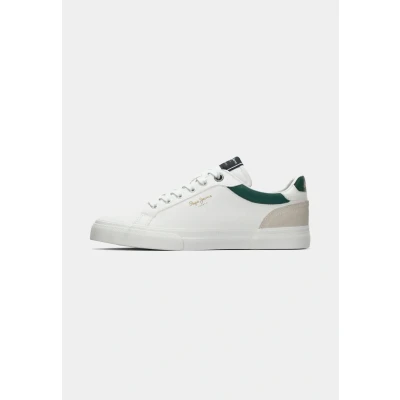 Image of Pepe Jeans Kenton Court Trainers, Men&#039;s, Size: 7, Ivory/green leather and imitation