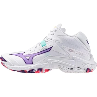 Image of Mizuno WAVE LIGHTNING Z8 MID Volleyball Shoes White/VioletIndigo/CamelliaRos Women Size 7