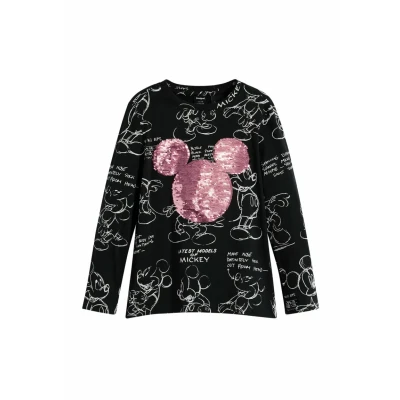 Image of Desigual Mickey Sequin Long sleeved top for kids, Size: 11/12y, Black