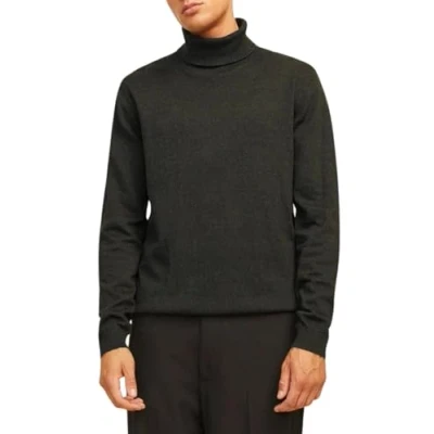 Image of JACK &amp; JONES Men&#039;s Jjebasic Knit Roll Neck Noos Jumper, Forest Night/Detail:twisted W. Black, L