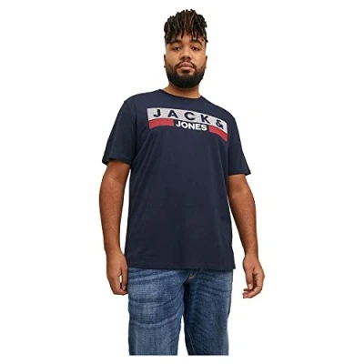 Image of Jack &amp; Jones Oneck Print Tshirt, Men&#039;s, Size: 2XL, Navy blazer