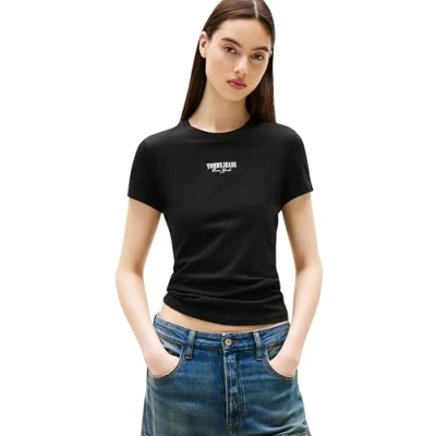 Image of Tommy Jeans Women&#039;s TJW Slim Essential LOGO2 TEE EXT DW0DW20913 S/S T Shirt, Black (Black), XXL