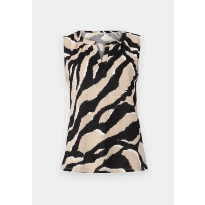Image of TOM Tailor V NECK Alloverprinted Top, Women&#039;s, Size: XS, Abstract beige