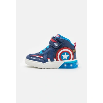 Image of Geox Marvel Avengers Captain America Light UP Grayjay BOY Hightop trainers for kids, Size: 5, Navy/red Synthetics/textile