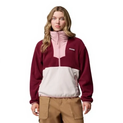 Image of Columbia Sequoia GROVE 1/2 ZIP Fleece jumper, Women&#039;s, Size: Small, Rich wine/dark stone/eraser pink
