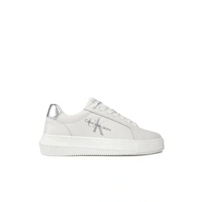 Image of Calvin Klein Jeans Women&#039;s White Silver Sneakers, Silver, 40 EU