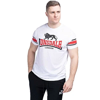 Image of Lonsdale Print Tshirt, Men&#039;s, Size: Large, White black red