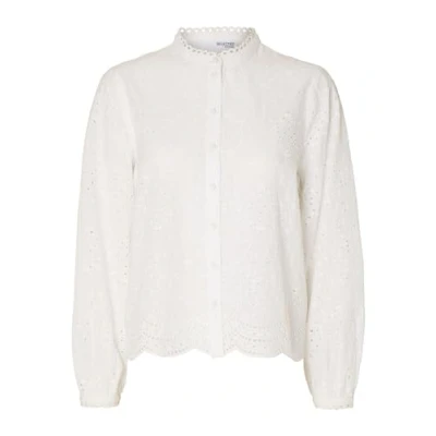 Image of SELECTED FEMME Women&#039;s Slftatiana L/S Embr Shirt Noos Long sleeve blouse, Bright White, 10