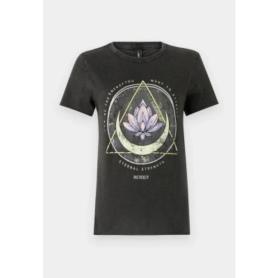 Image of ONLY Women&#039;s Onllucy Reg S/S Top JRS Noos T Shirt, Black/Print:lotus, XL