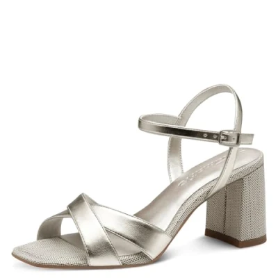 Image of Tamaris Damen Sandalette Synthetik Blockabsatz Vegan; PLATINUM, EU 39