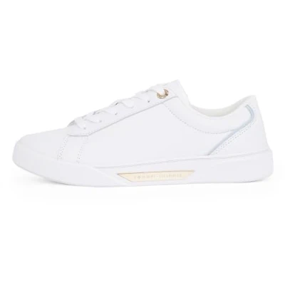 Image of Tommy Hilfiger Women&#039;s Chic Leather Court Trainers, White, 4 UK
