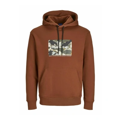 Image of JACK &amp; JONES Male Hoodie Printed Hoodie, Brown Grey, S
