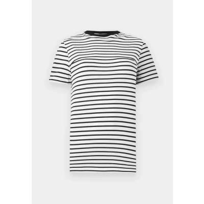 Image of SELECTED FEMME Women&#039;s Slfmyessential Ss Stripe O Neck Tee Noos T Shirt, Black/Stripes: Bright White, M