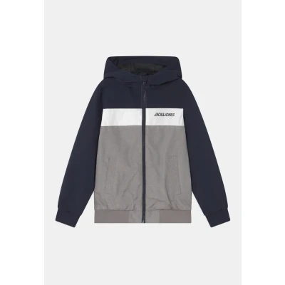 Image of JACK &amp; JONES Boy&#039;s Jjerush Blocking Hood Bomber Sn Jr Jacket, Navy Blazer/Detail:blocking, 10 Years