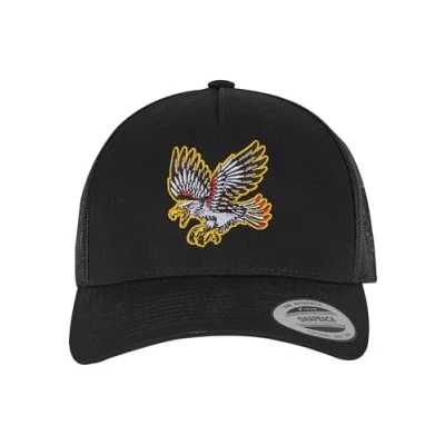 Image of Mister Tee Bravery Eagle Panel Retro Trucker Cap, Size: One Size, Black