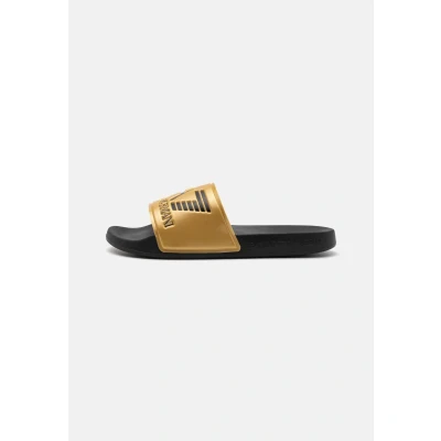 Image of EA7 Emporio Armani Unisex Pool slides, Size: 7.5, Shiny gold/black shoes