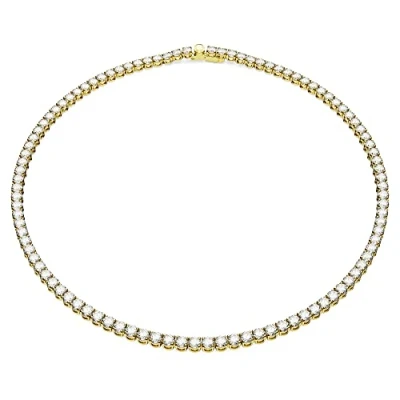 Image of Swarovski Matrix Tennis Necklace, White Round Cut Crystals in a Gold Tone Plated Setting, from the Collection, Size S