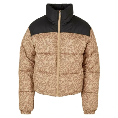 Image of Urban Classics AOP Retro Puffer Winter jacket, Women&#039;s, Size: Large, Unionbeigedamast