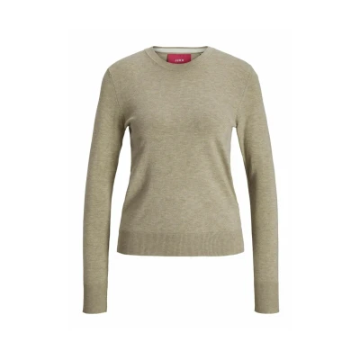 Image of JACK &amp; JONES Women&#039;s Jxcara Comfy Crew Neck Knit Jumper, Feather Gray/Detail:/Vanilla Ice, XS
