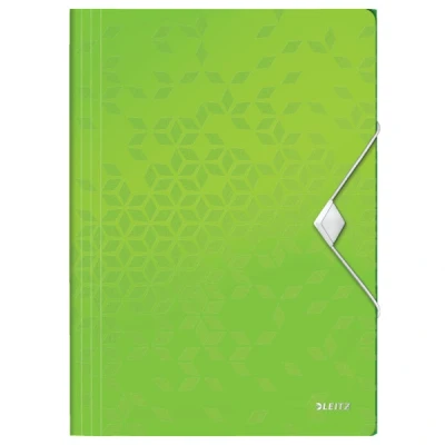 Image of Leitz 45990054 3 Flap Folder, Holds Up to 150 A4 Sheets, Elastic Closure, Flexible Plastic, WOW Range, Green