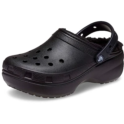 Image of Crocs Classic Platform Lined Slippers, Women&#039;s, Size: 6, Black Synthetics