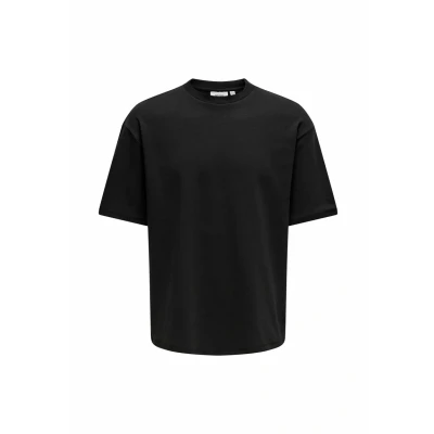 Image of Only &amp; Sons Men&#039;s Round Neck T Shirt Relaxed Fit Jersey Tee Drop Shoulder Stylish Top, Black, M