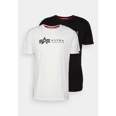 Image of Alpha Industries Label 2 PACK Print Tshirt, Men&#039;s, Size: Small, Black/white