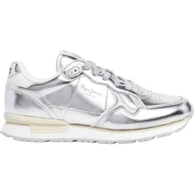 Image of Pepe Jeans BRIT Trainers, Women&#039;s, Size: 6, Silver Pu