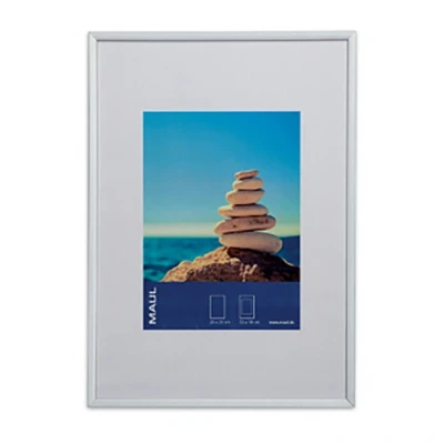 Image of MAUL MAULdesign Aluminium Photo Frame Portrait or Landscape Format with Mount Removable Plastic Glass 70 x 100 cm Silver