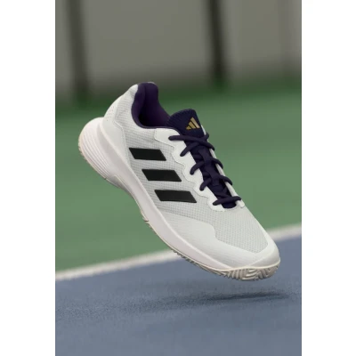 Image of adidas Men&#039;s Gamecourt 2.0 Tennis Shoes, Core White Black Aurora Plum, 5 UK