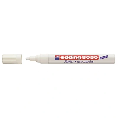 Image of edding 8050 tyre marker white 10 pens bullet nib 2 4 mm for marking tyres and other rubber surfaces, indoor outdoor use, waterproof