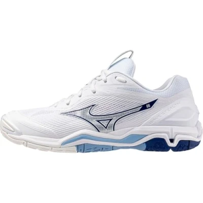 Image of Mizuno WAVE STEALTH 6 Handball Shoes White/BellwetherBlue/BelAirBlu Women/Men Size 8