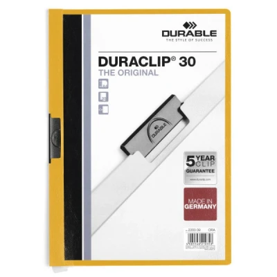 Image of Durable DURAClip 30 A4 Clip Folder Holds Up to Sheets of Paper Robust Metal Sprung Pack 25 Orange Coloured Files