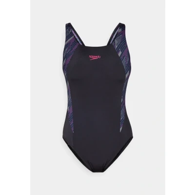 Image of Speedo Womens Hyperboom Splice Muscleback Swimsuit, Women&#039;s, Size: 28, Black/electric pink/usa charcoal